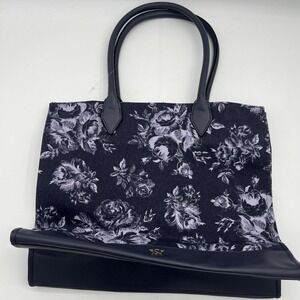 Victoria Secret VS‎ Floral Book Tote Travel Bag Large Purple Flowers~NWOT